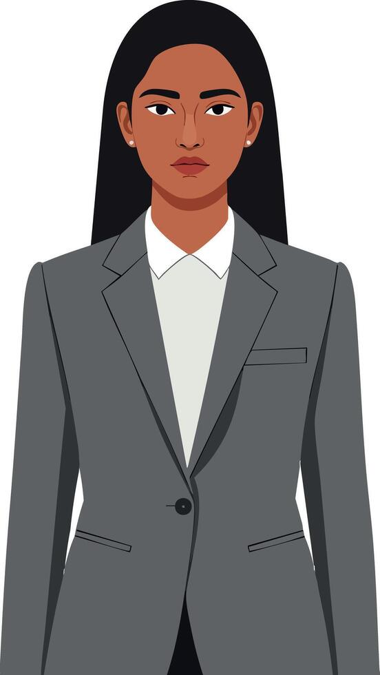 Professional businesswoman wearing gray suit and white shirt portrait illustration vector
