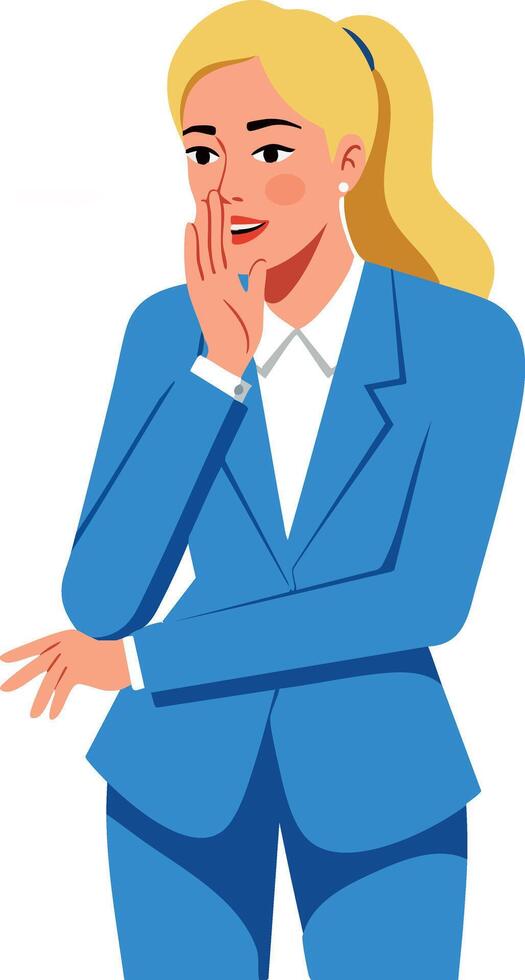 Woman in blue business suit whispering secret illustration portrait vector