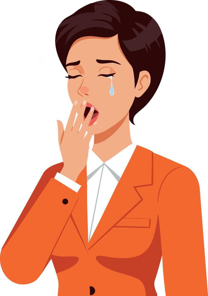 Woman crying with tear and covering mouth in orange jacket illustration vector