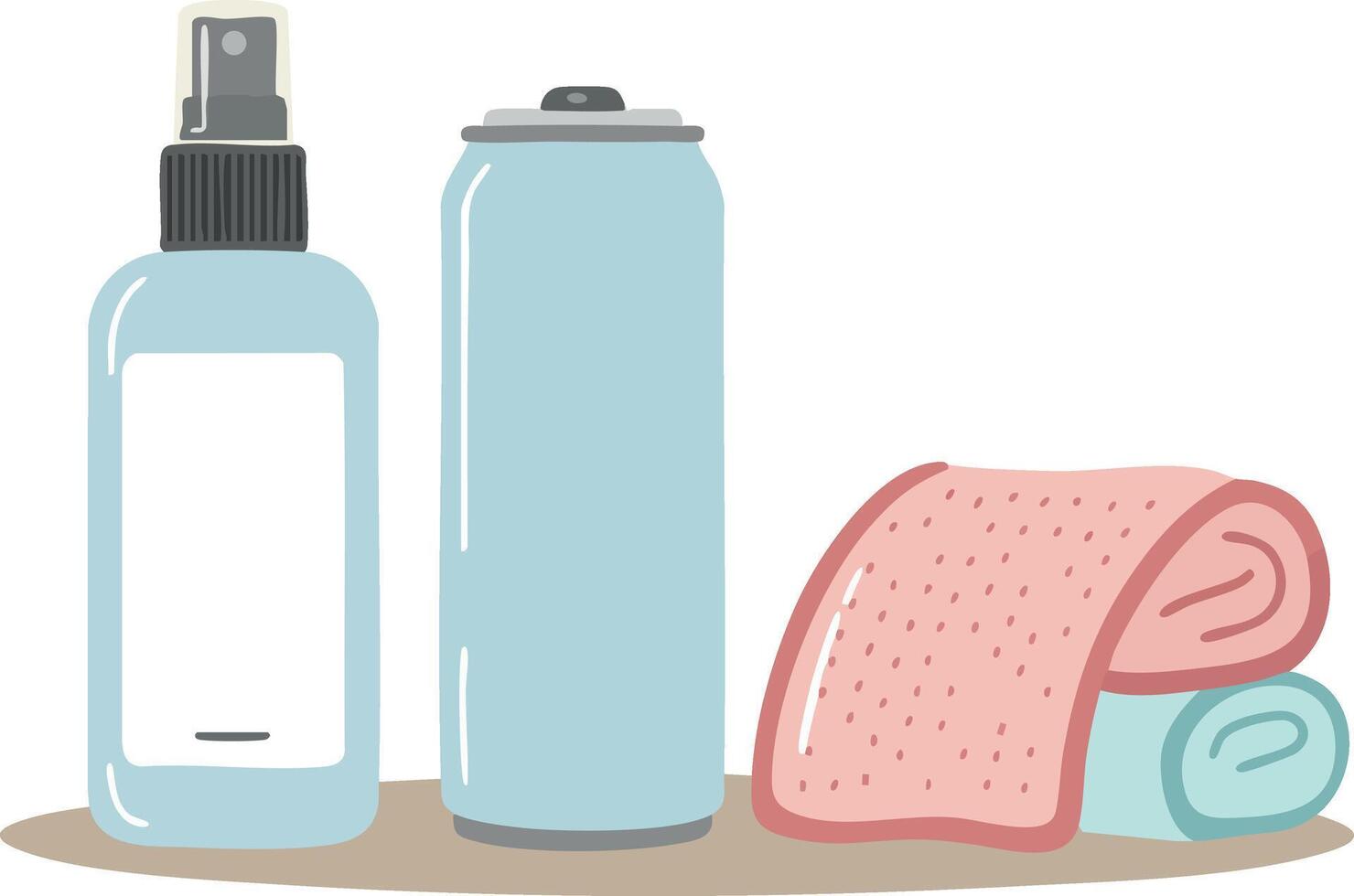 Cleaning spray bottle towel and spray can illustration in pastel colors for hygiene and care vector