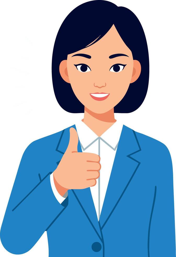 Woman in Blue Blazer Giving Thumbs Up Gesture Illustration Portrait vector