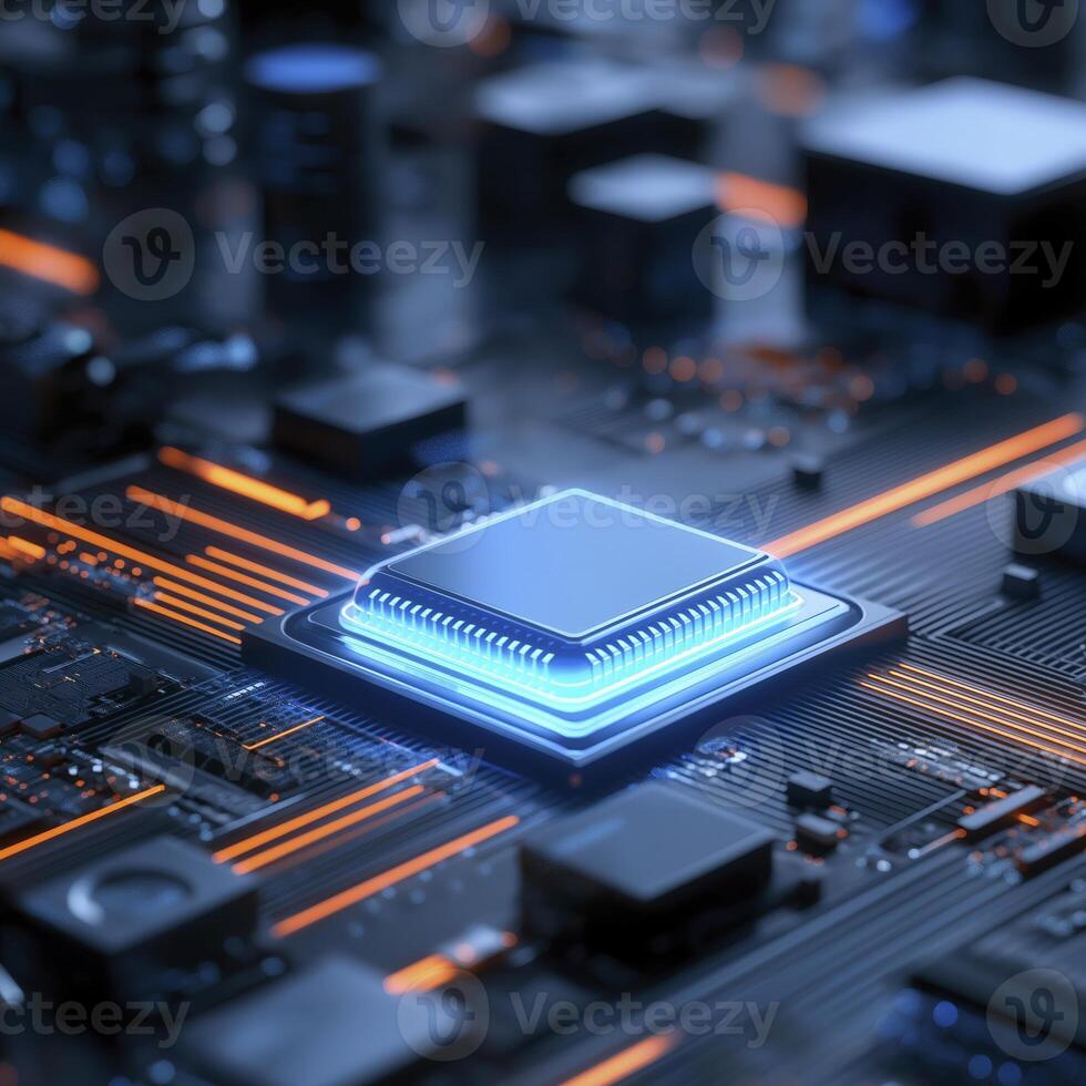 A close up of a computer chip on a motherboard photo