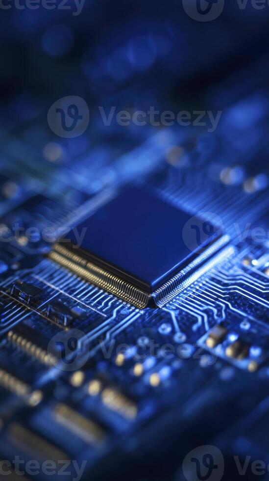 Close up of a computer chip on a circuit board photo