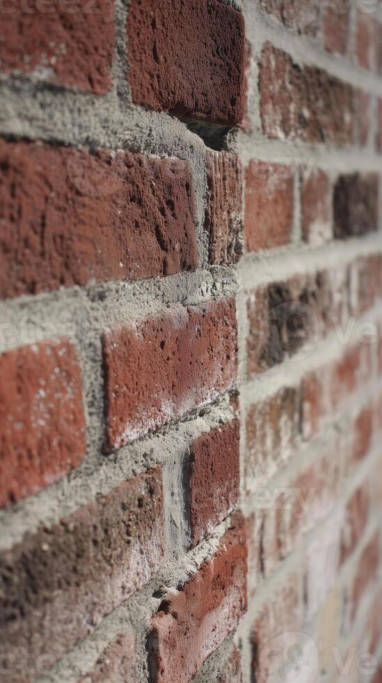 A red brick wall with rough texture and visible mortar joints, showcasing rustic and industrial aesthetic photo