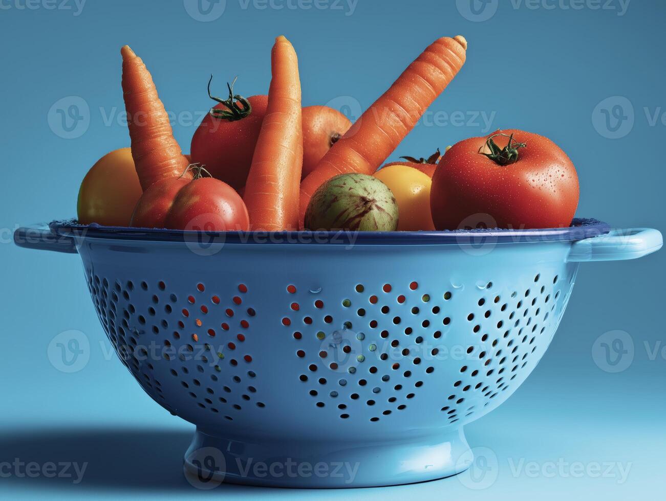 A fresh vegetables in blue nder looks inviting and healthy, filling frame with vibrant color and promise photo