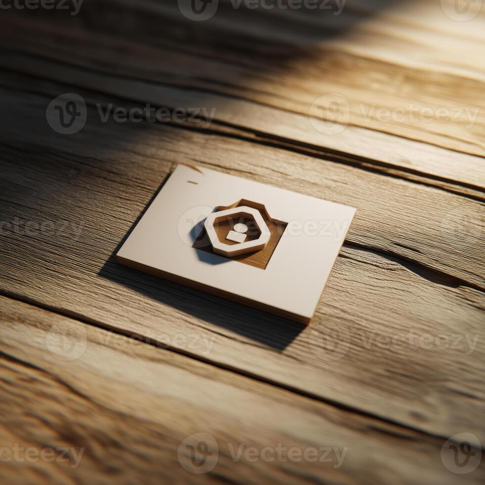 An icon rendering lies on table, casting shadows. it feels like digital treasure, symbol of creative work and files, gateway to virtual worlds photo