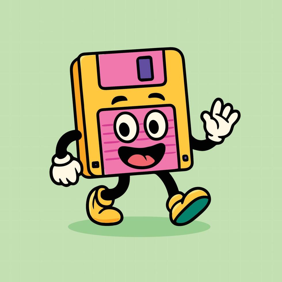Hand drawn Retro Mascot Disk cartoon illustration vector