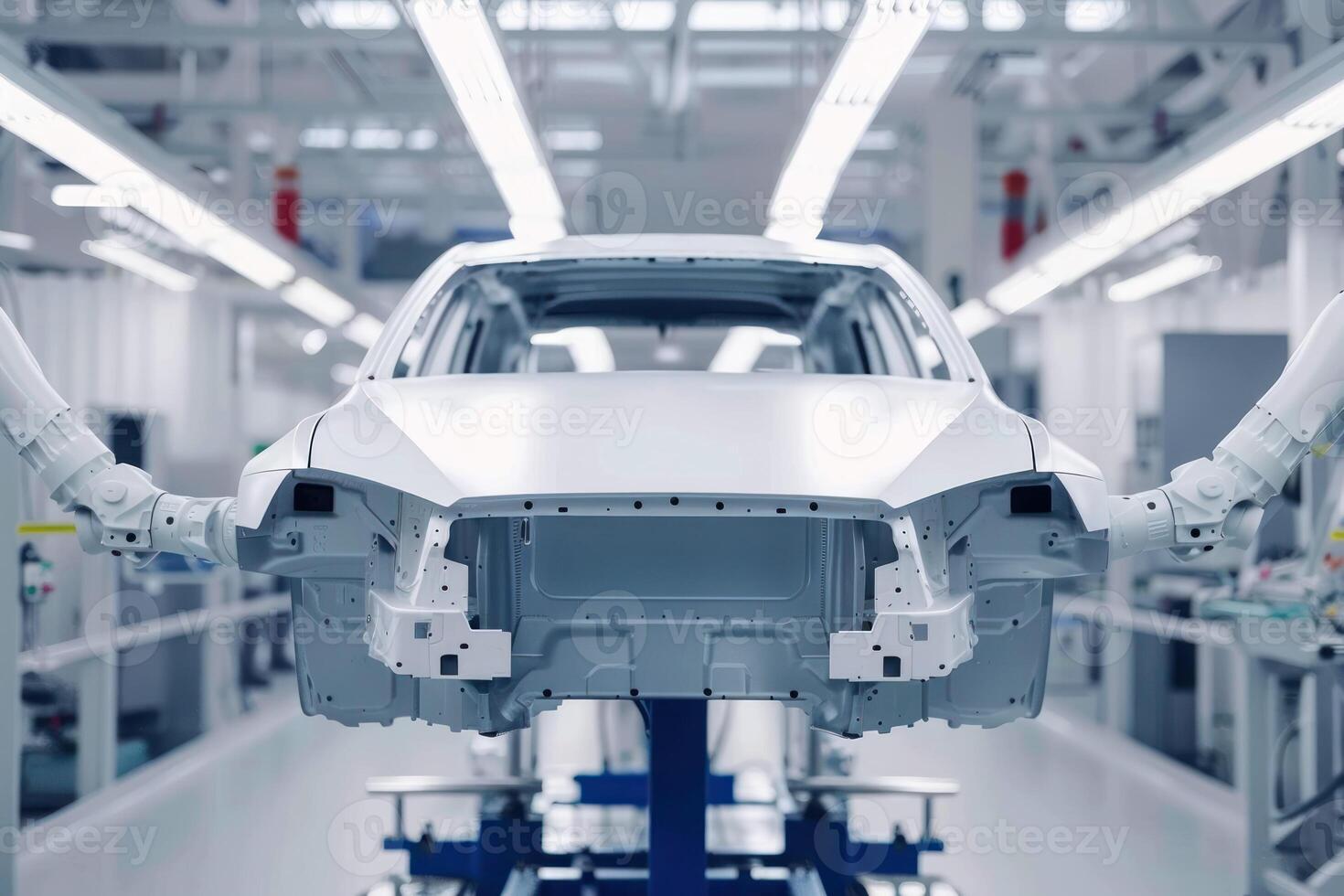 A car is being worked on in a factory photo