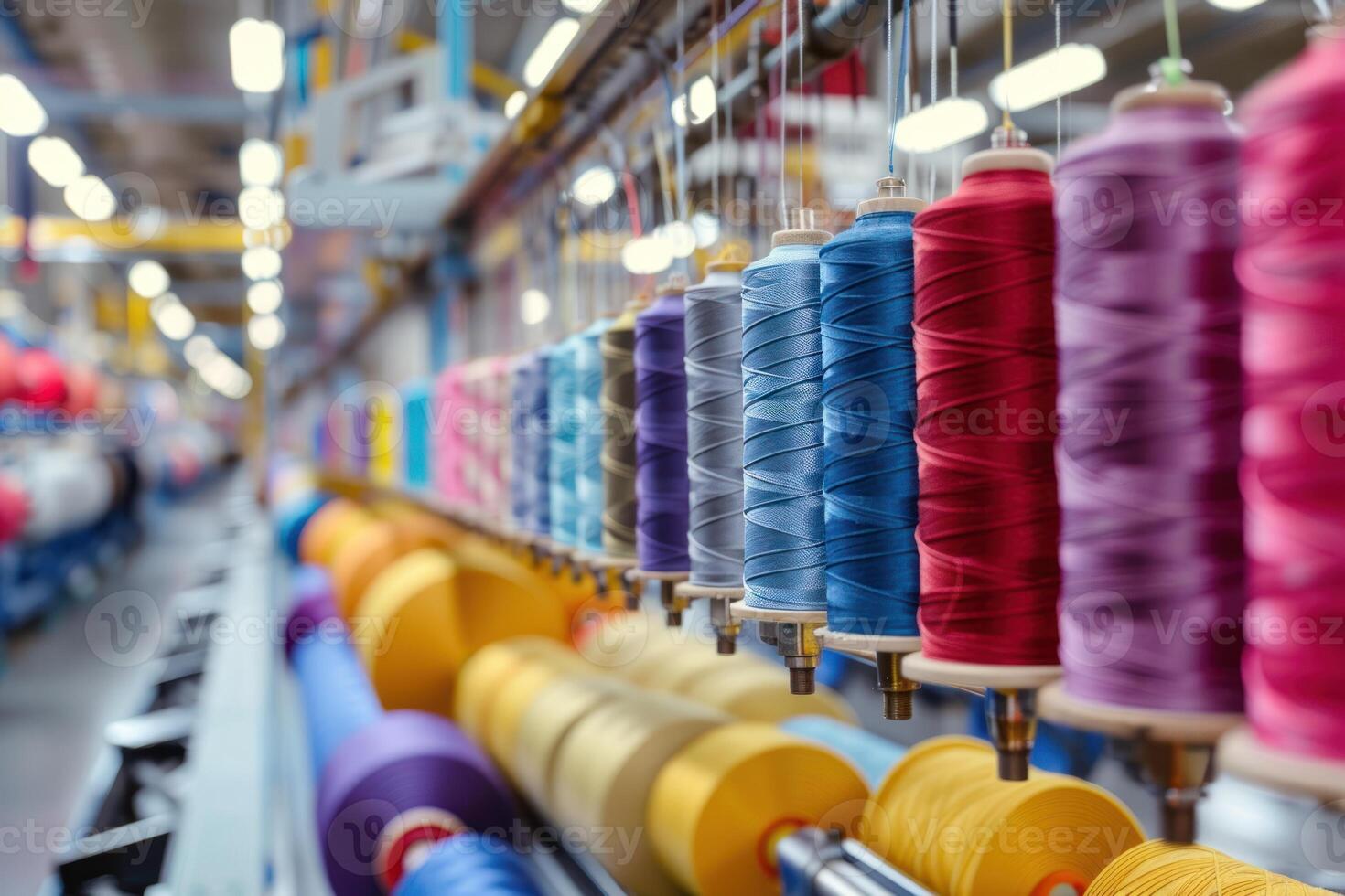 A factory with spools of thread and spools of yarn photo