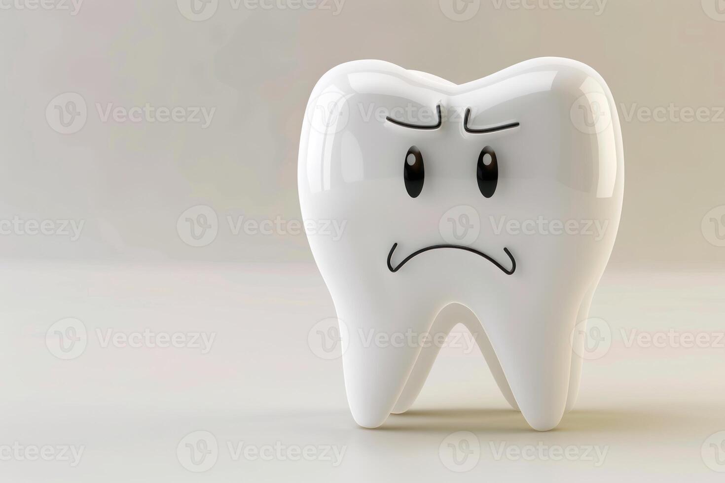 A tooth with sad eyes on a white background photo
