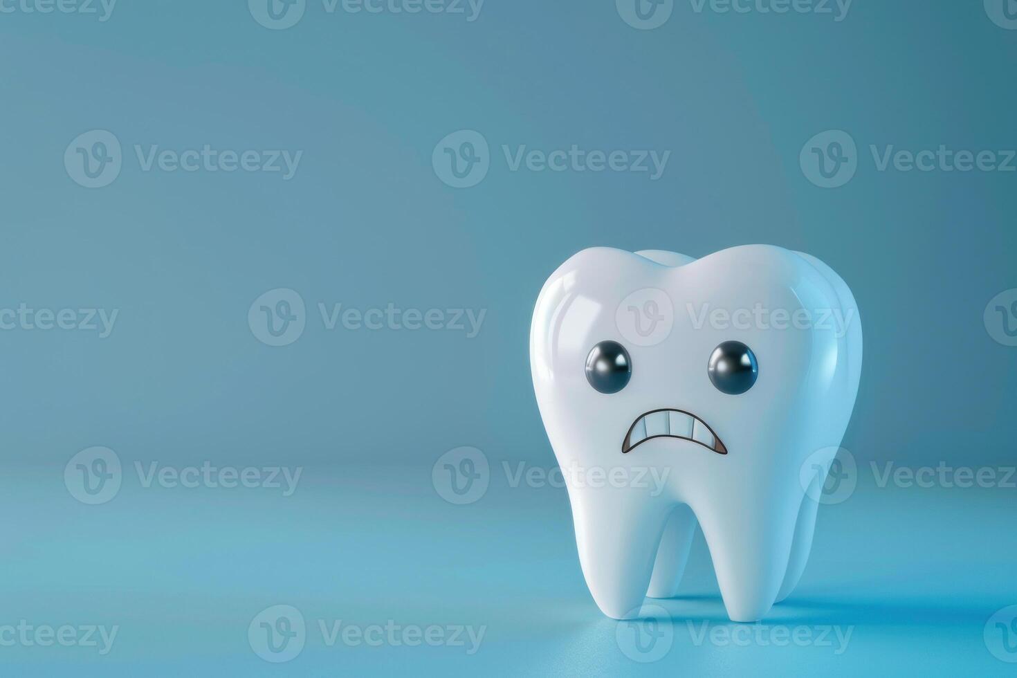 A tooth with a sad face on a blue background photo