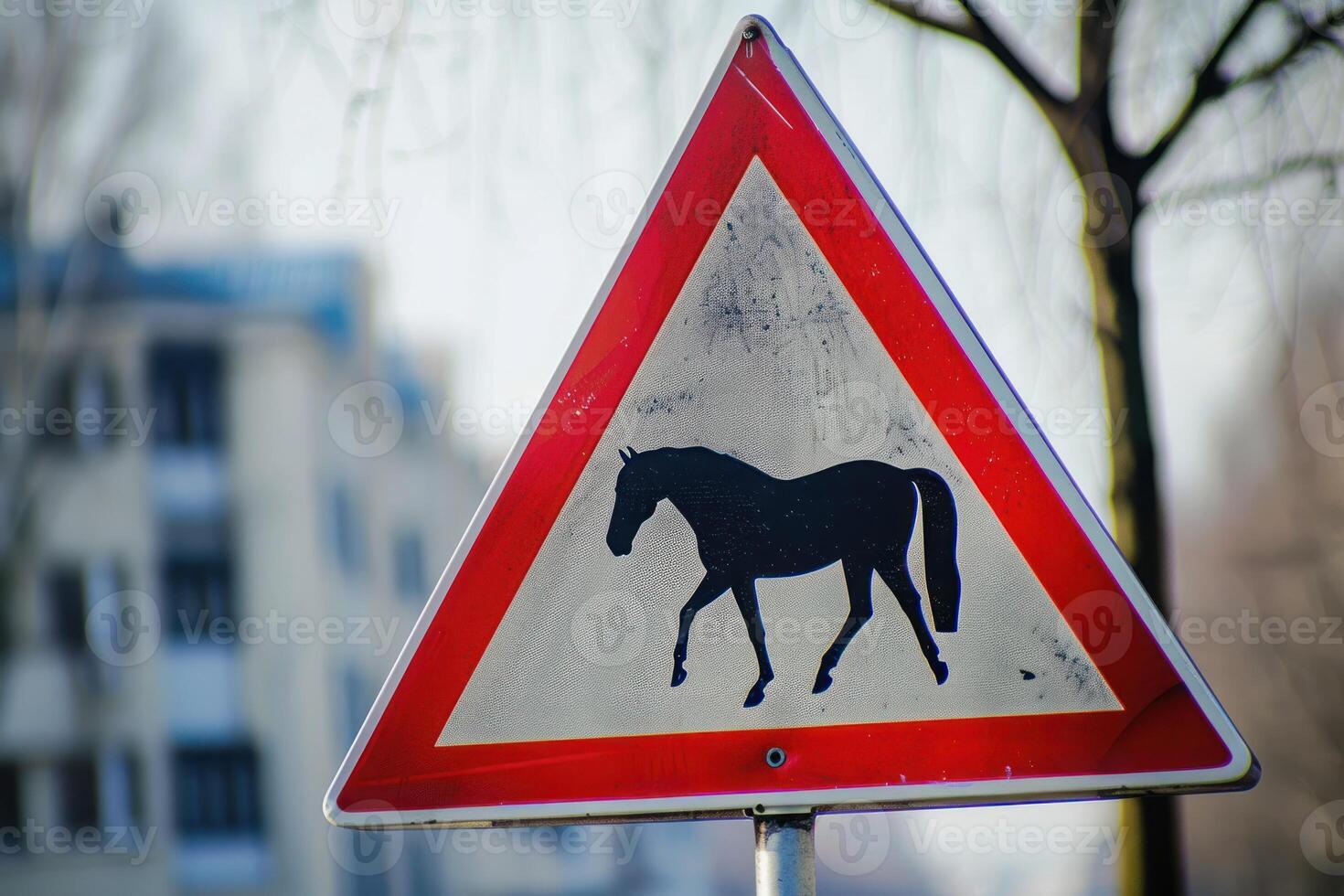 A close up of a horse crossing a street photo