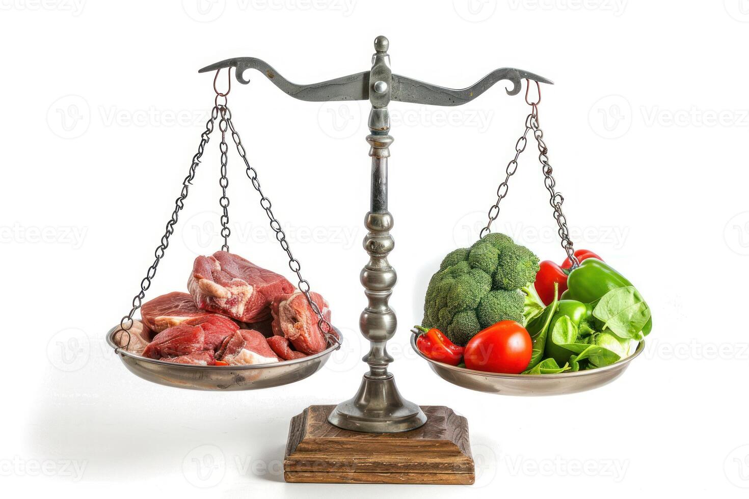 A scale with meat and vegetables on it photo