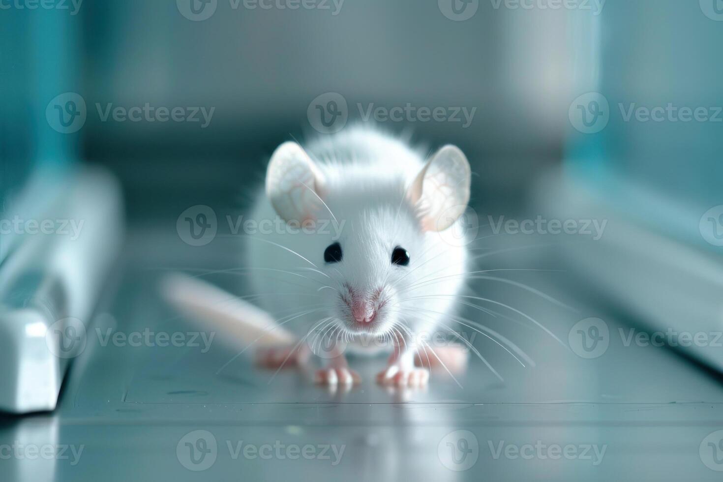 A white mouse is standing in front of a door photo
