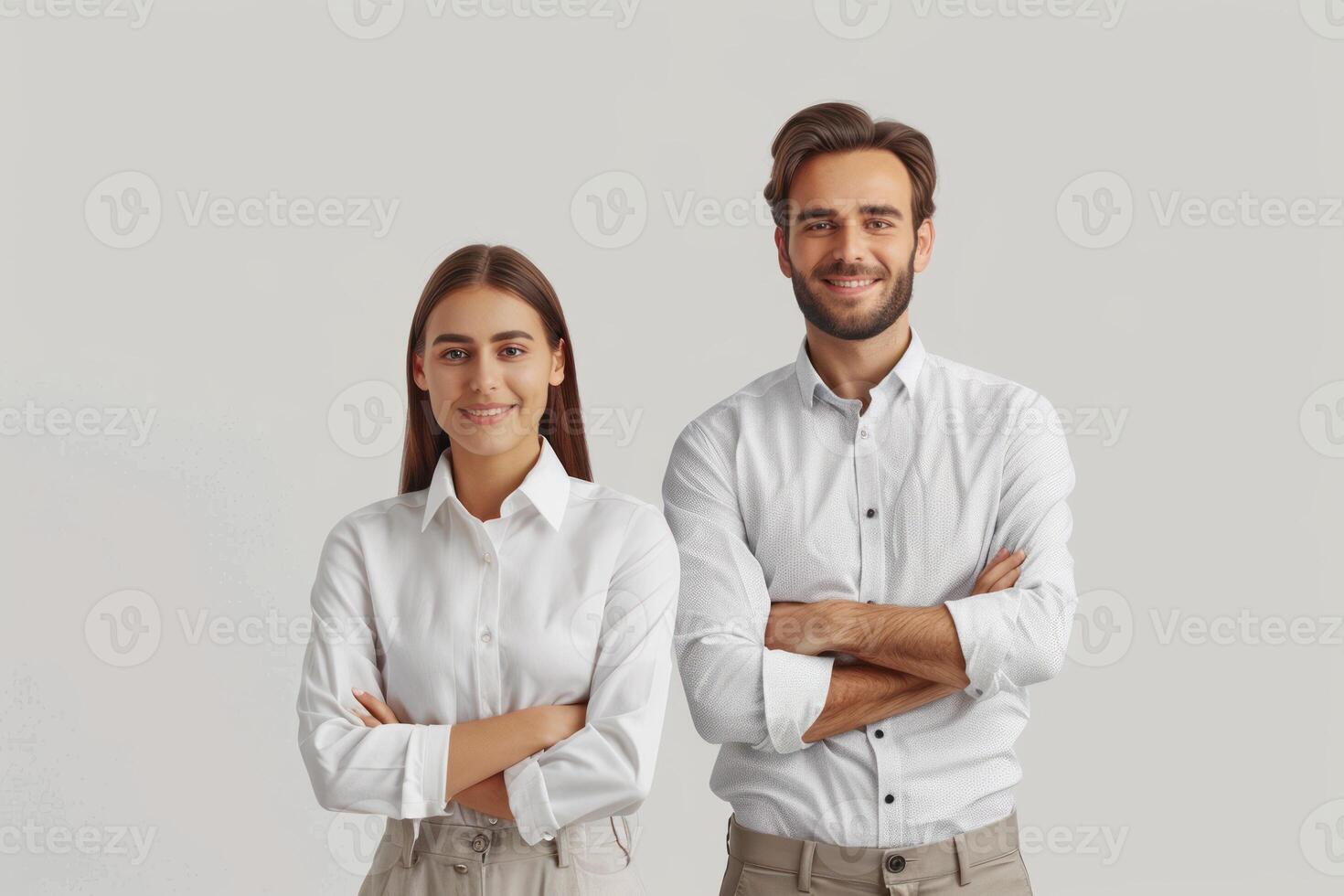 Two people in white shirts standing together photo