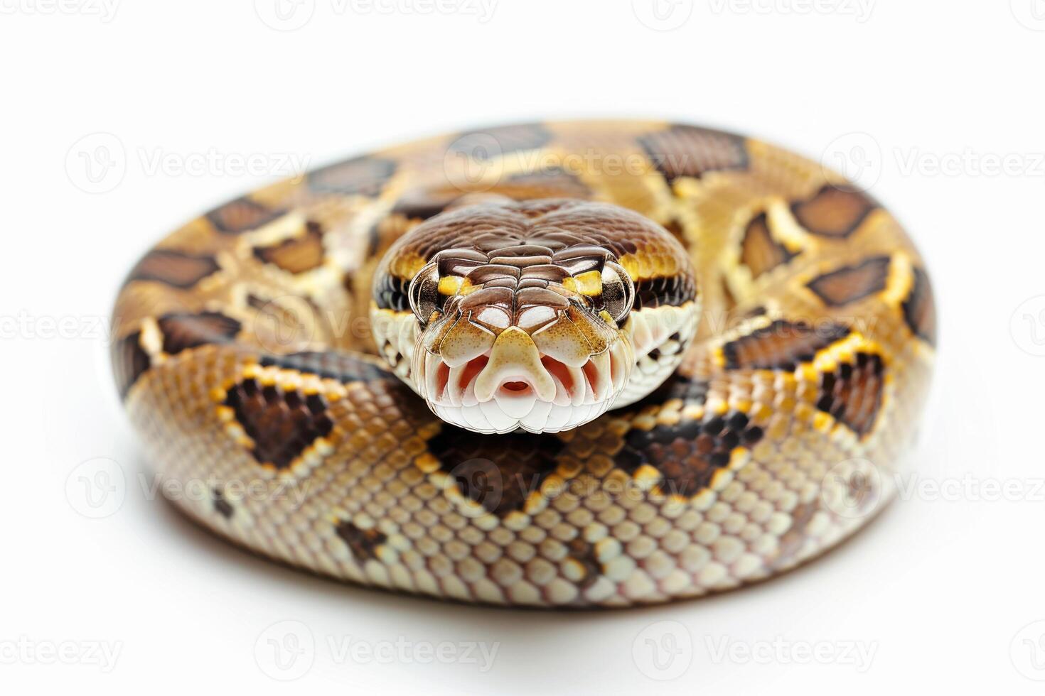 A snake with its mouth open on a white background photo