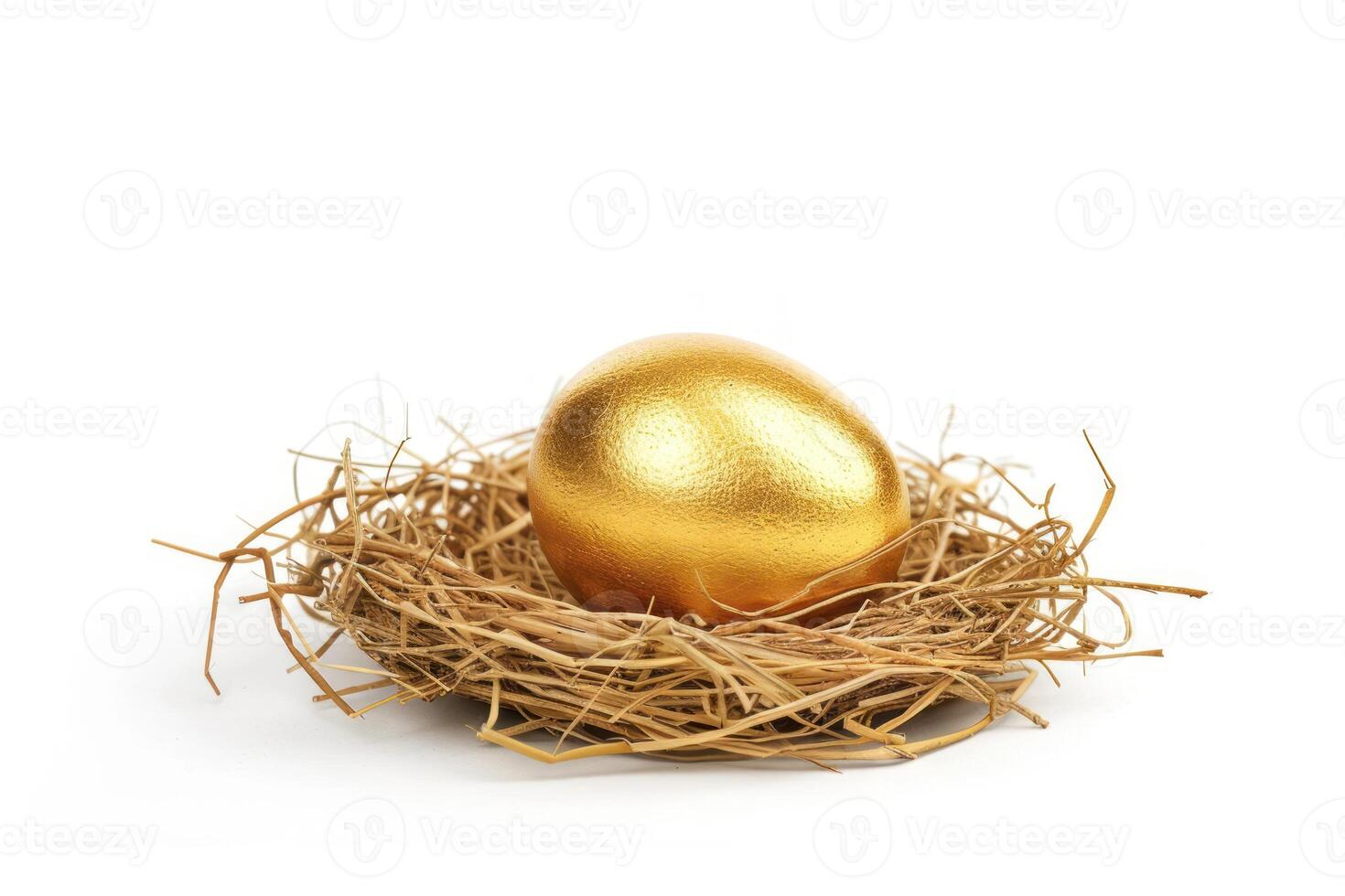 Golden egg in nest on white background photo