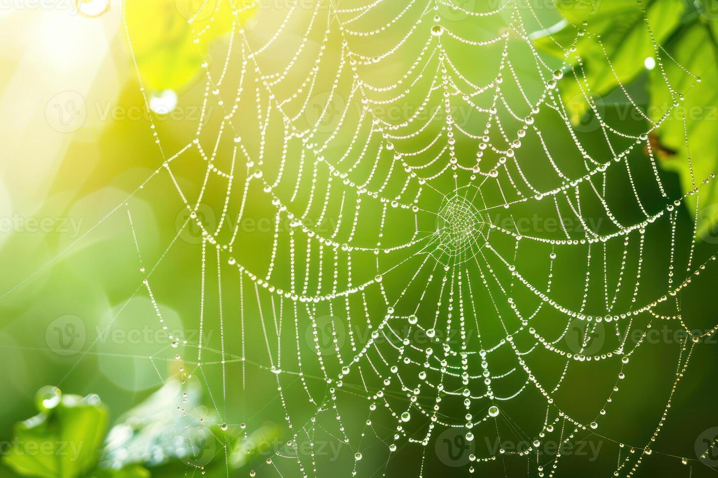 A spider web with dew drops on it photo
