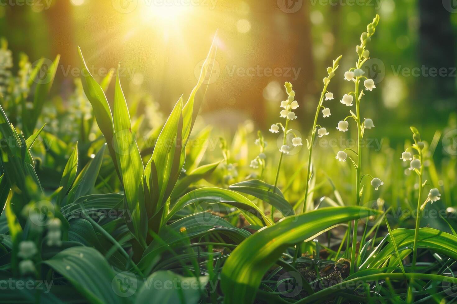 Lily of the valley flowers in the forest photo