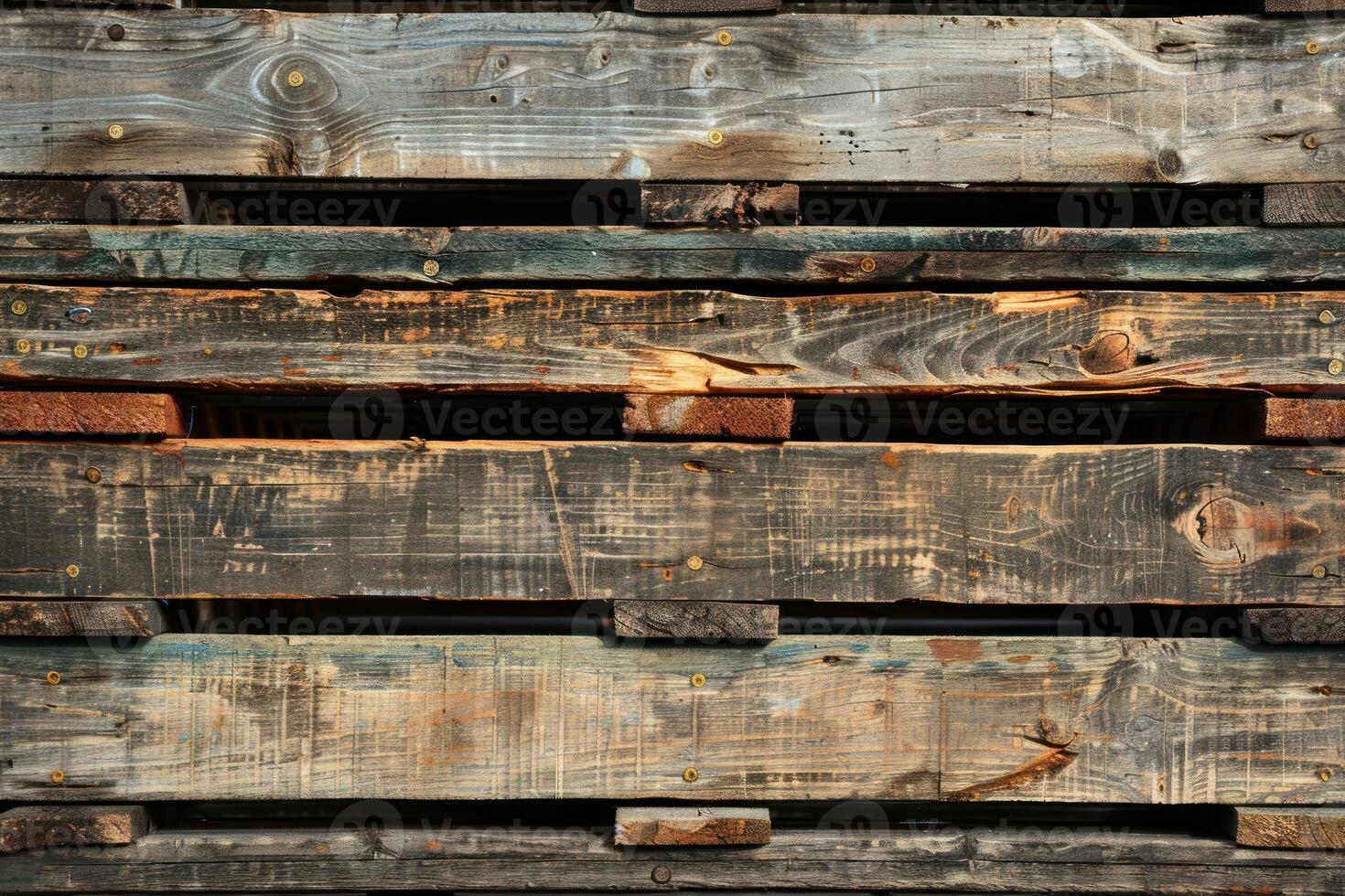 A close up of a wooden pallet with a bird photo
