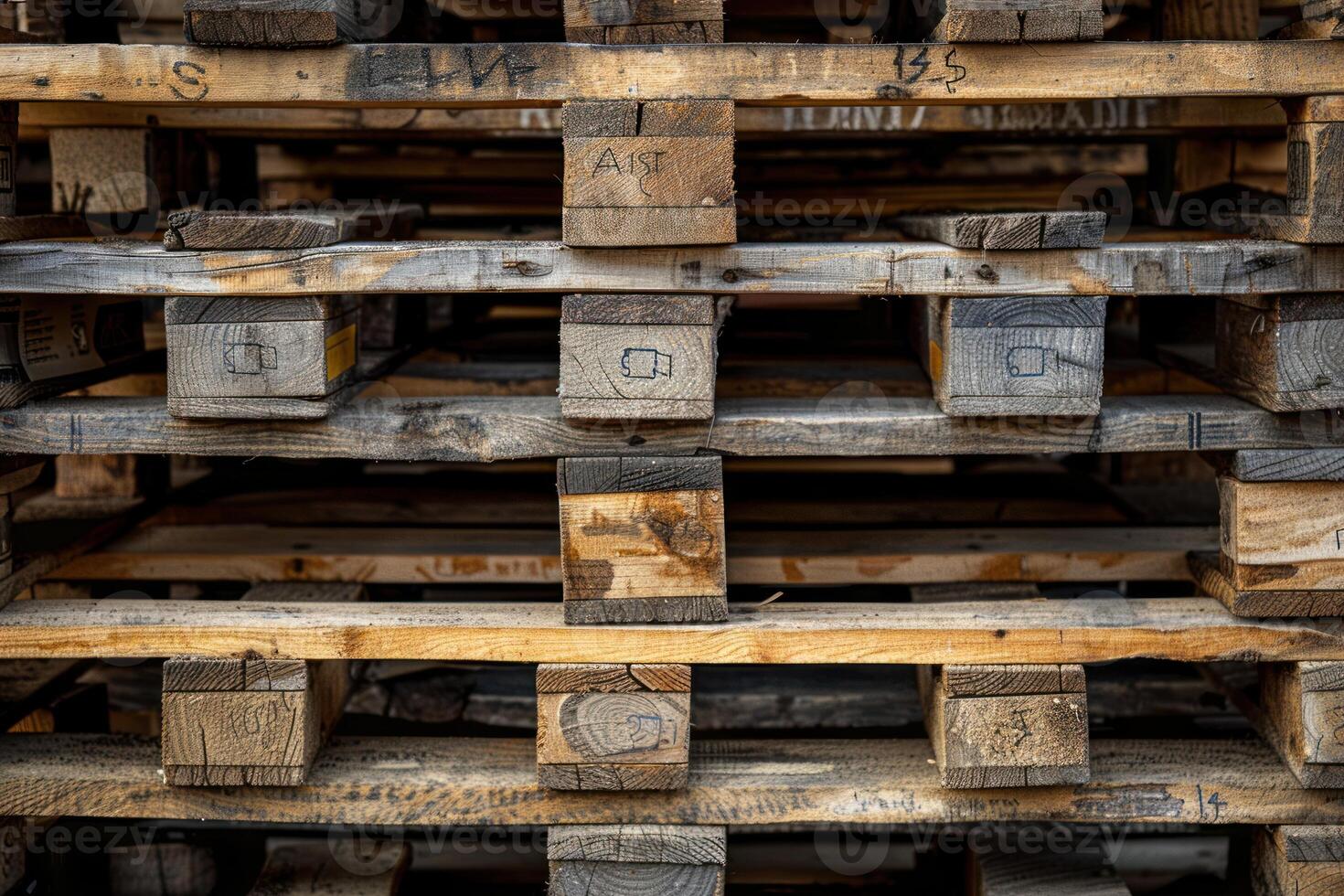A close up of a stack of wooden pallets photo