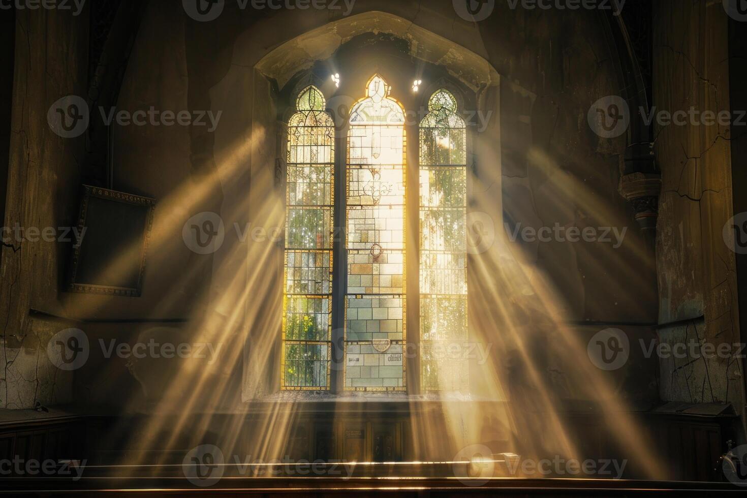 Sunbeams shine through a window in a church photo