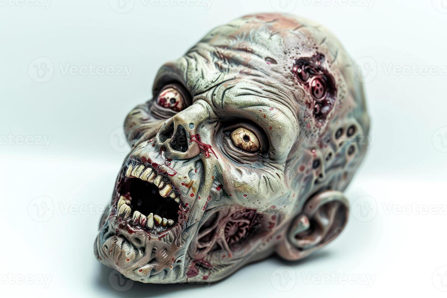 A zombie head with blood dripping from it's mouth photo