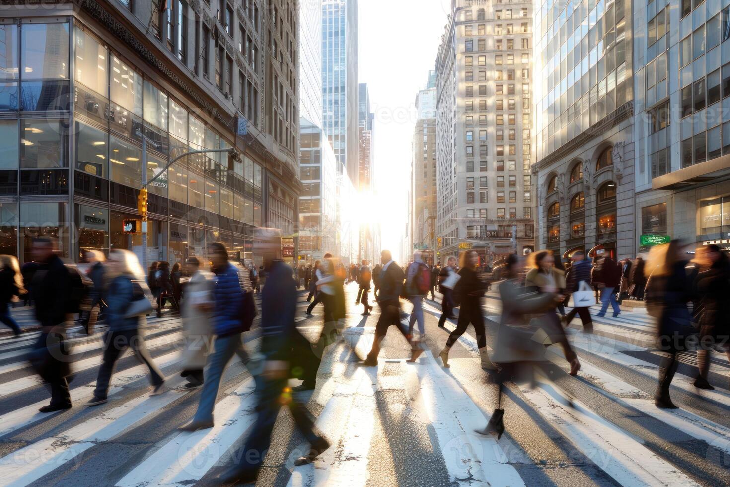 Many people are walking across a city street photo