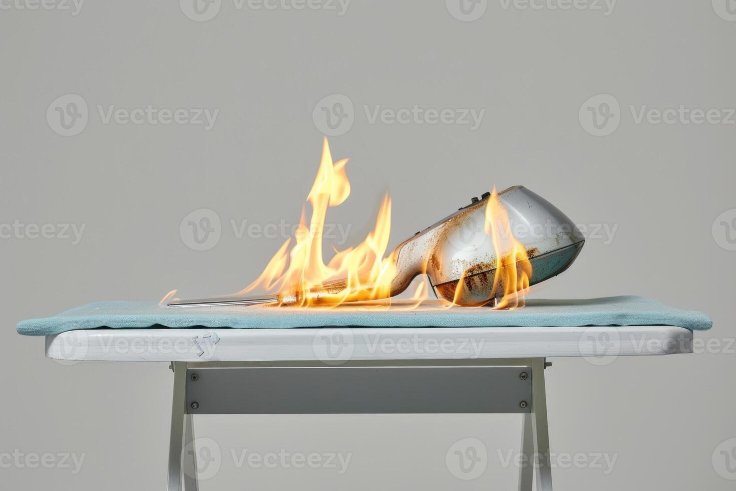 A white table with a fire on it photo