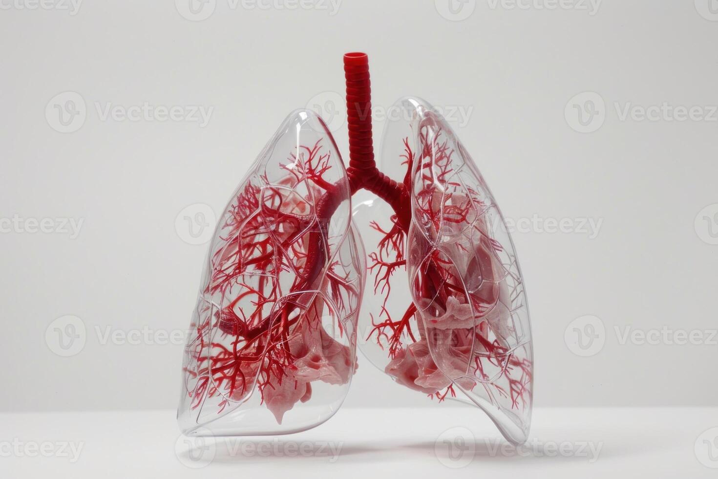 A model of a human lung with red blood vessels photo