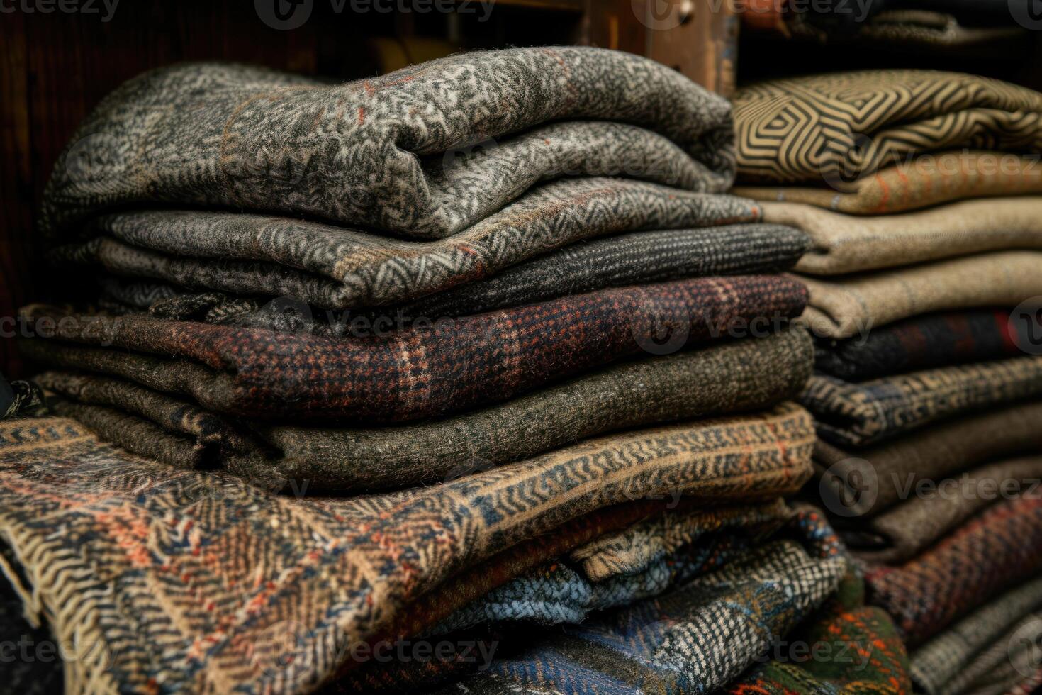 A pile of wool blankets stacked on top of each other photo