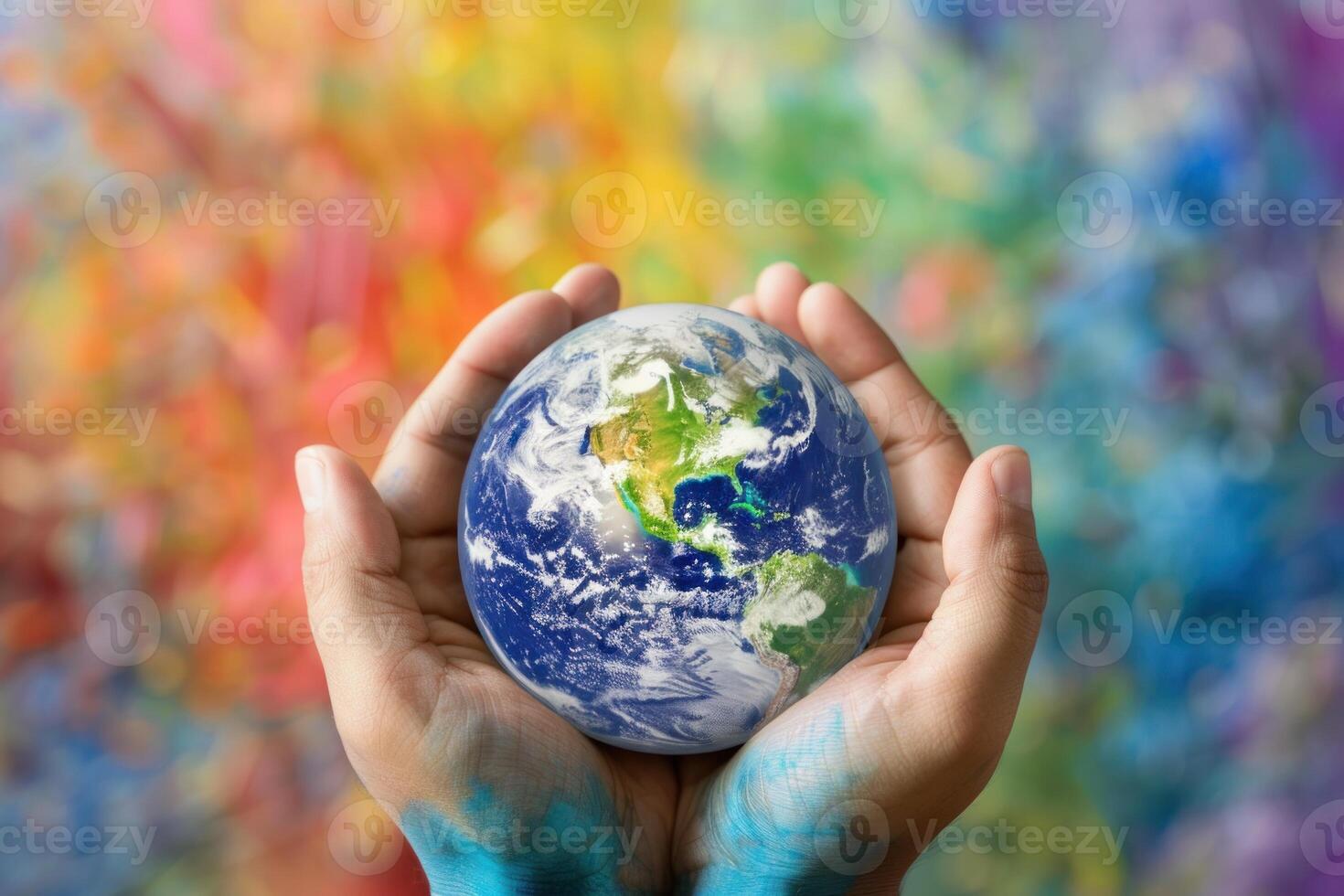 Earth in hands against colorful background elements of this image are furnished by nasa photo