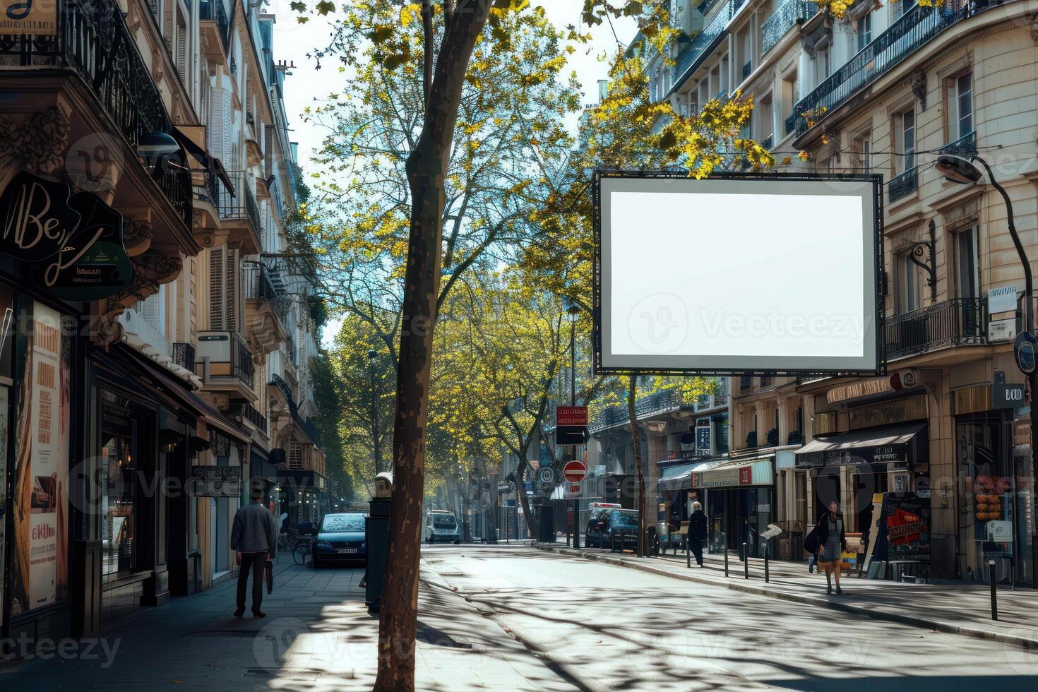 An empty street with a blank billboard in the middle photo