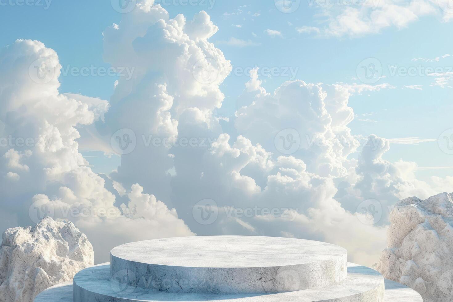A white marble pedestal in front of a blue sky photo