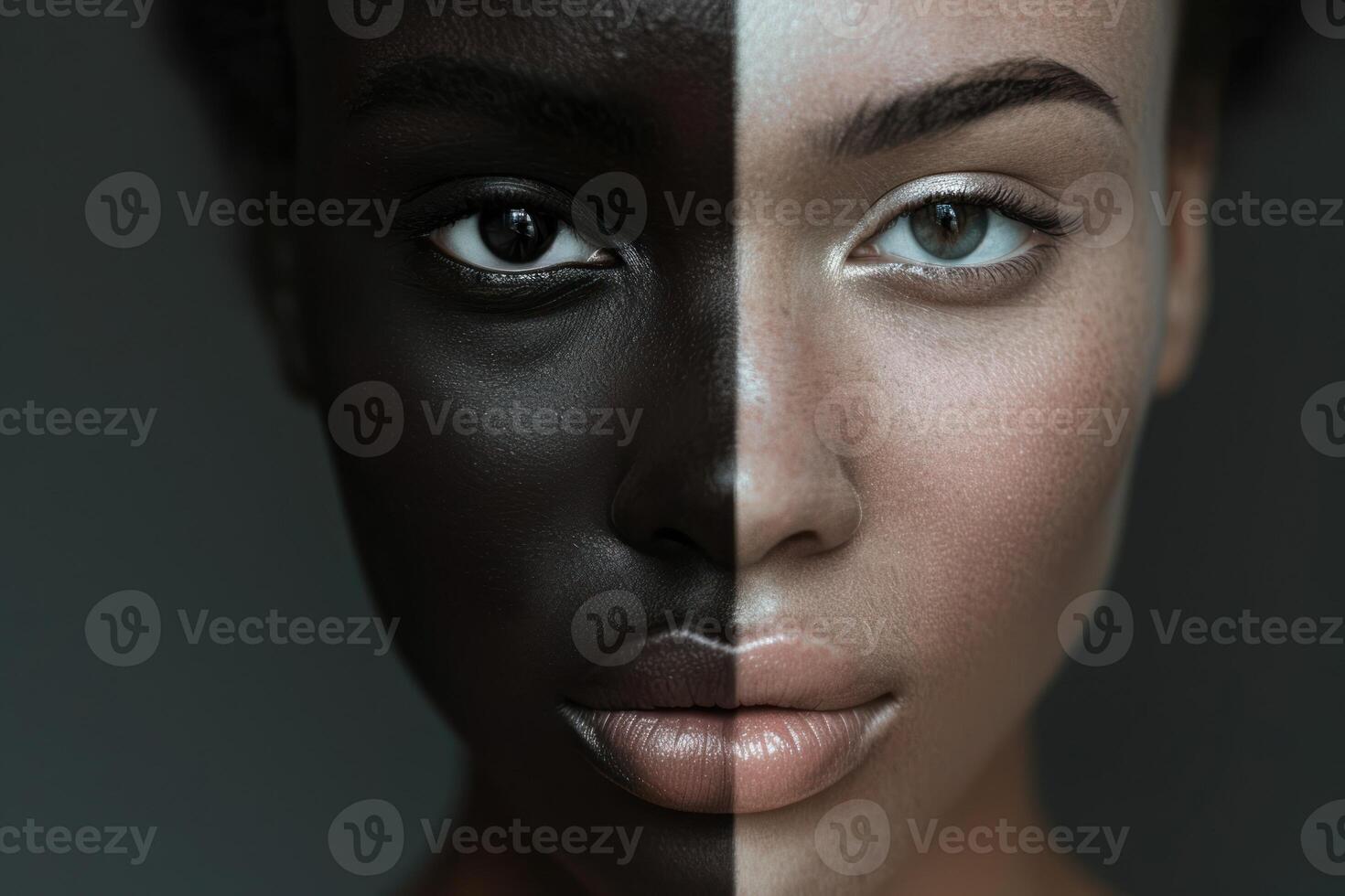 Two images of a woman with different skin tones photo