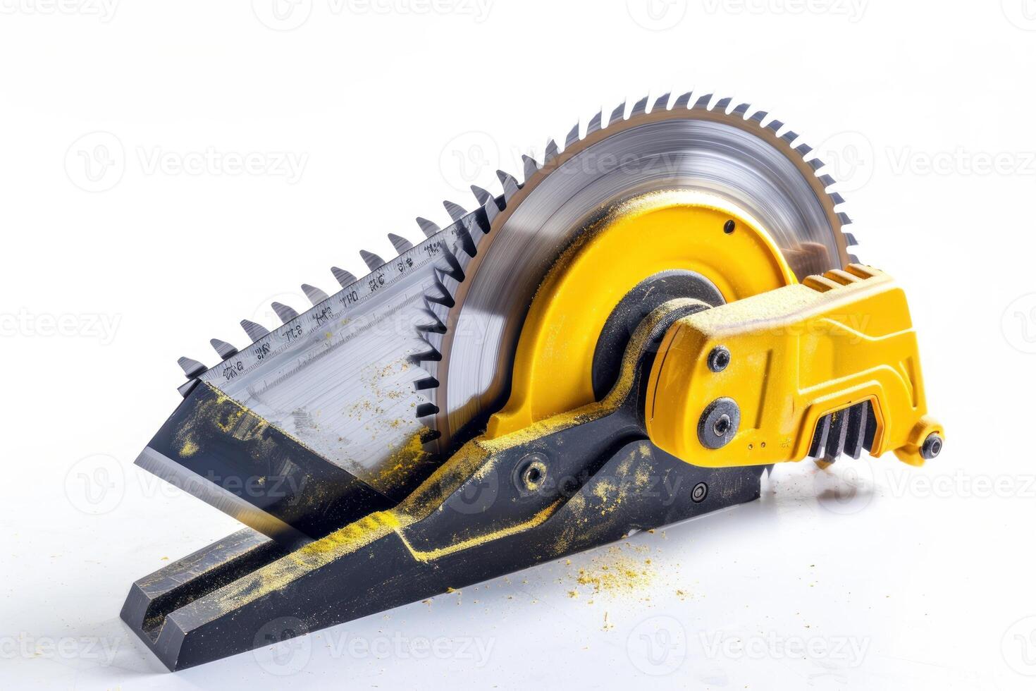 A yellow circular saw blade with a yellow handle photo