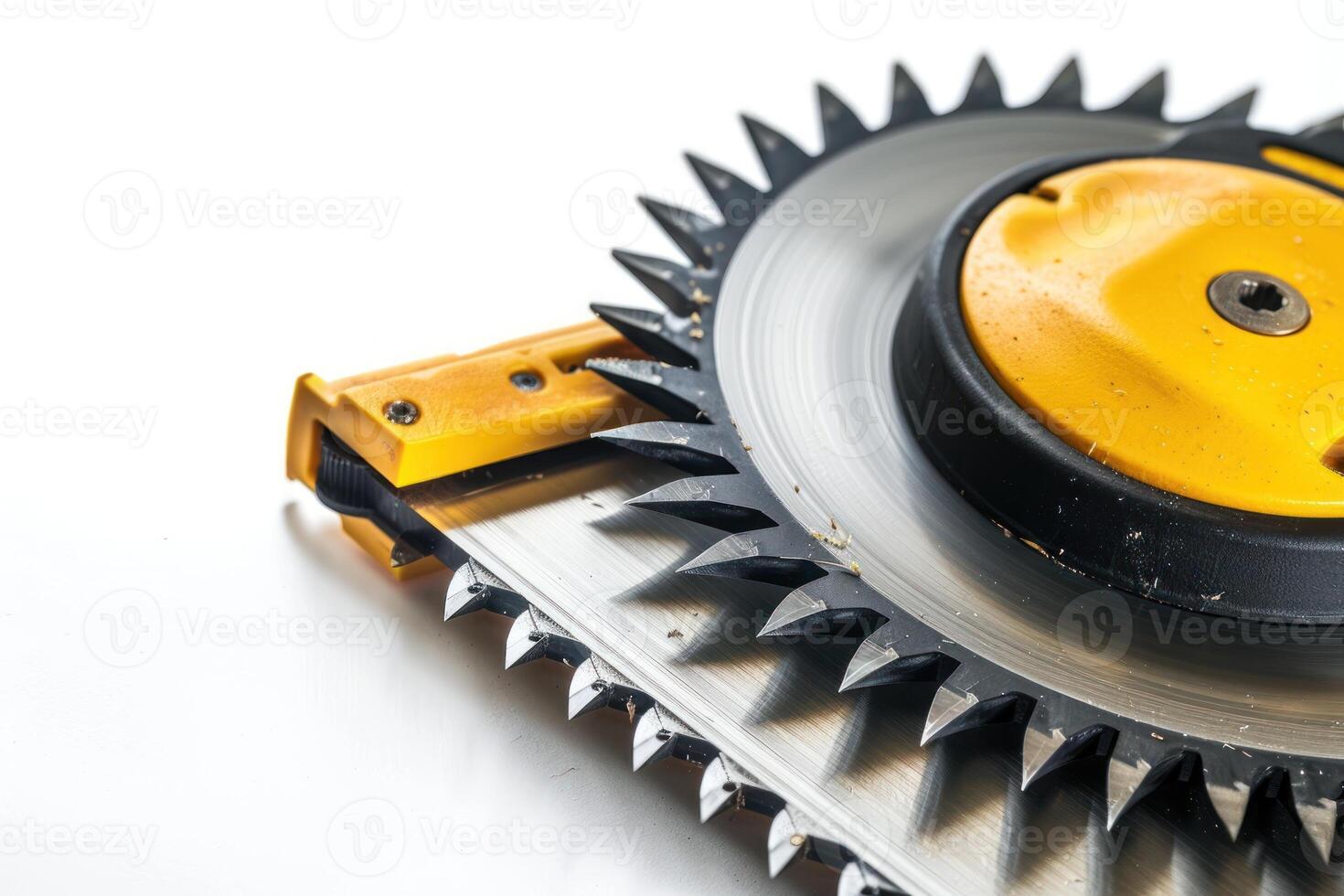 A close up of a yellow and black saw blade photo