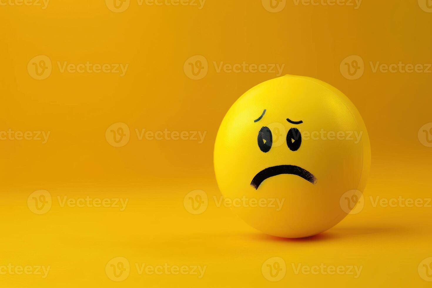 A sad yellow ball with a sad face on it photo