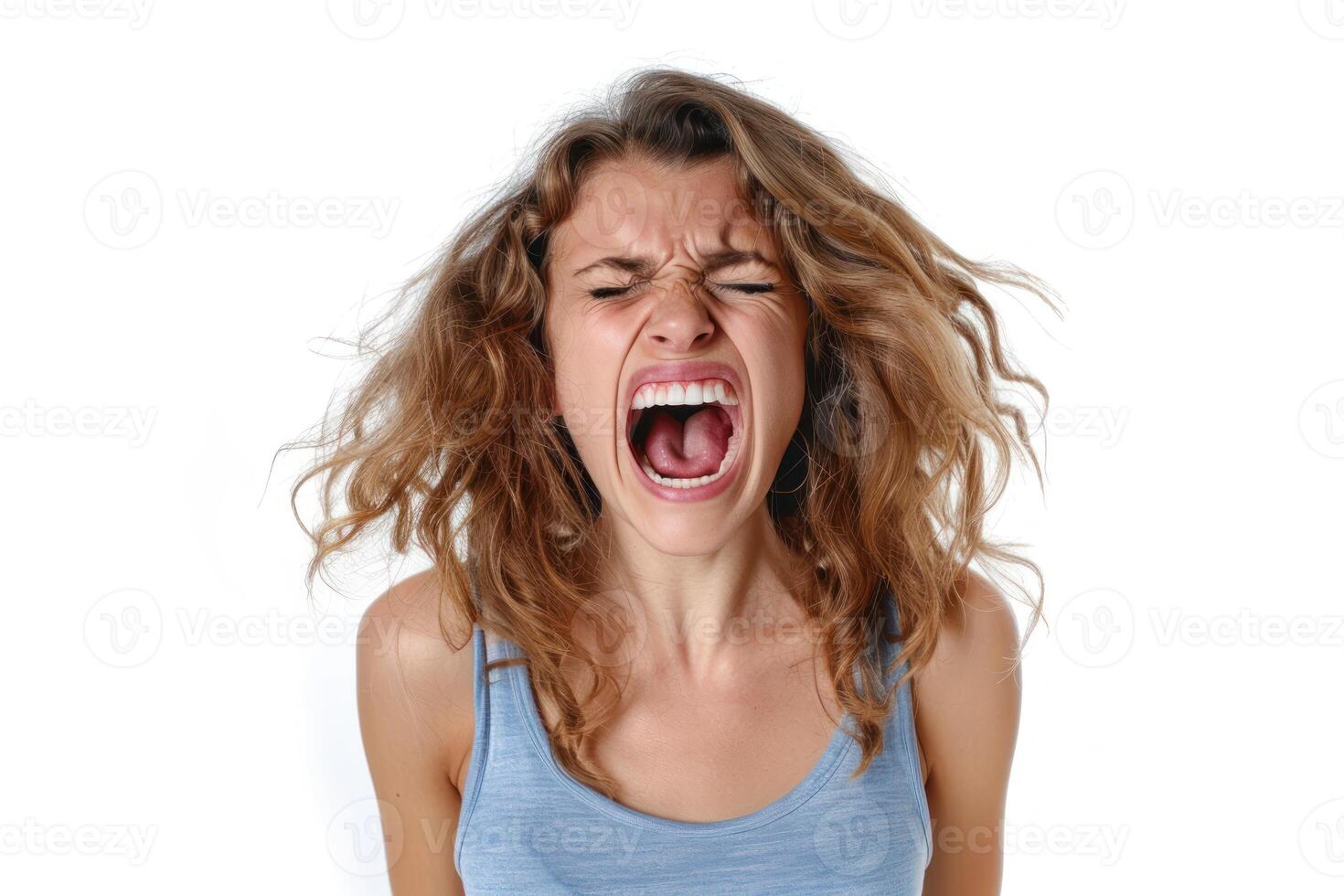 A woman screaming in anger photo