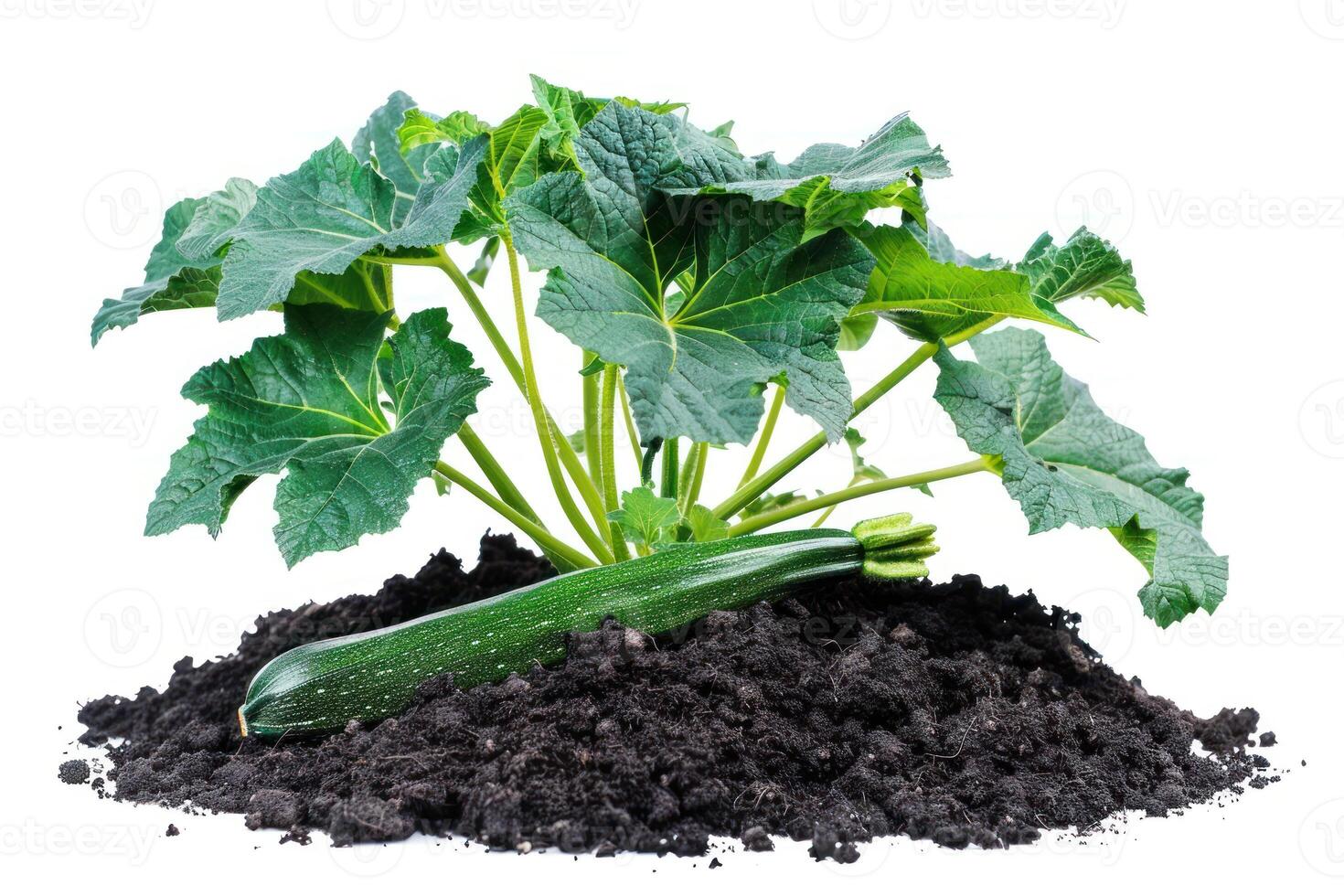 Zucchini plant in the soil with leaves photo
