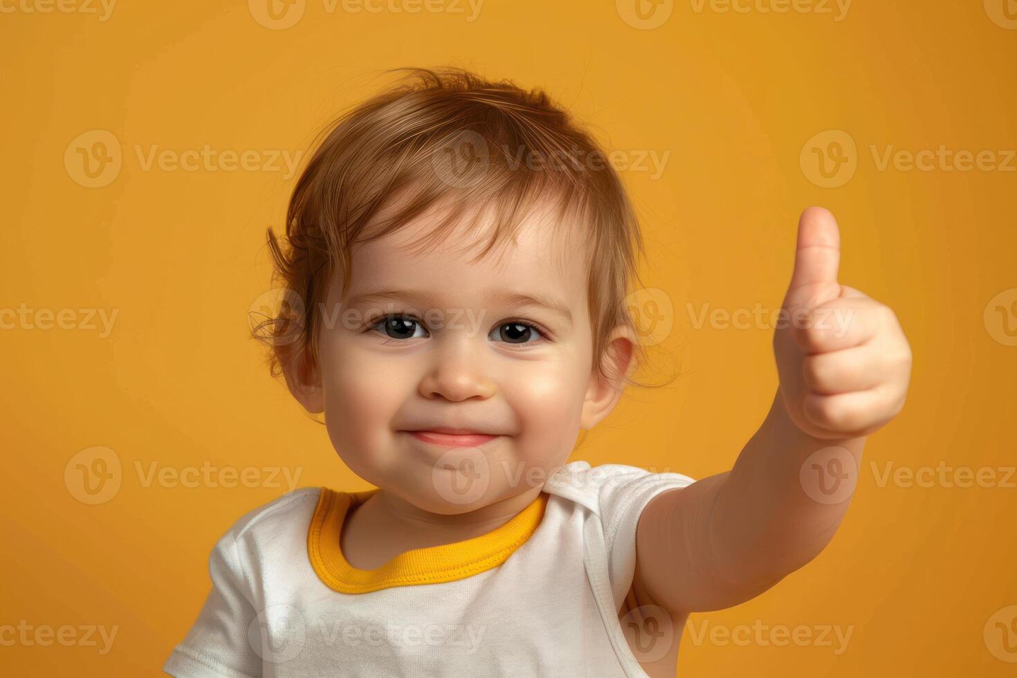 A baby is giving the thumbs up sign photo