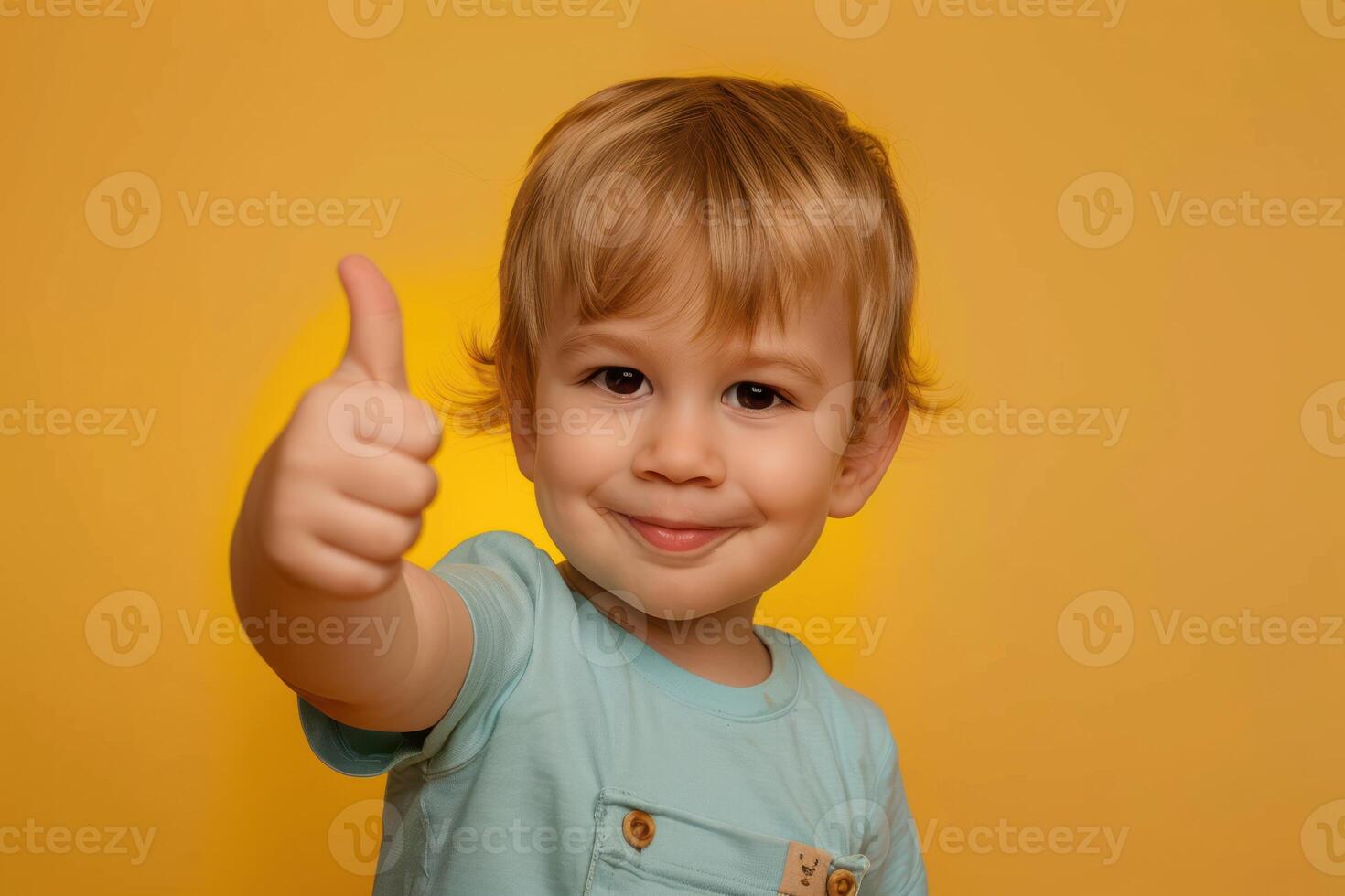 A young boy giving the thumbs up sign photo