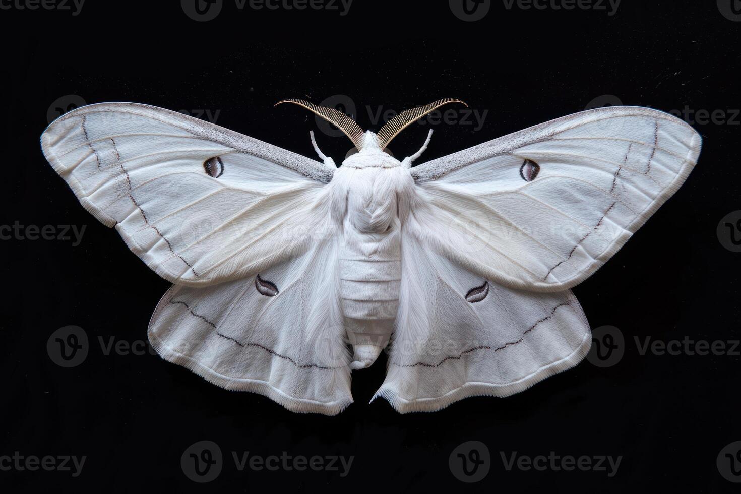 A white moth with long wings on a black background photo