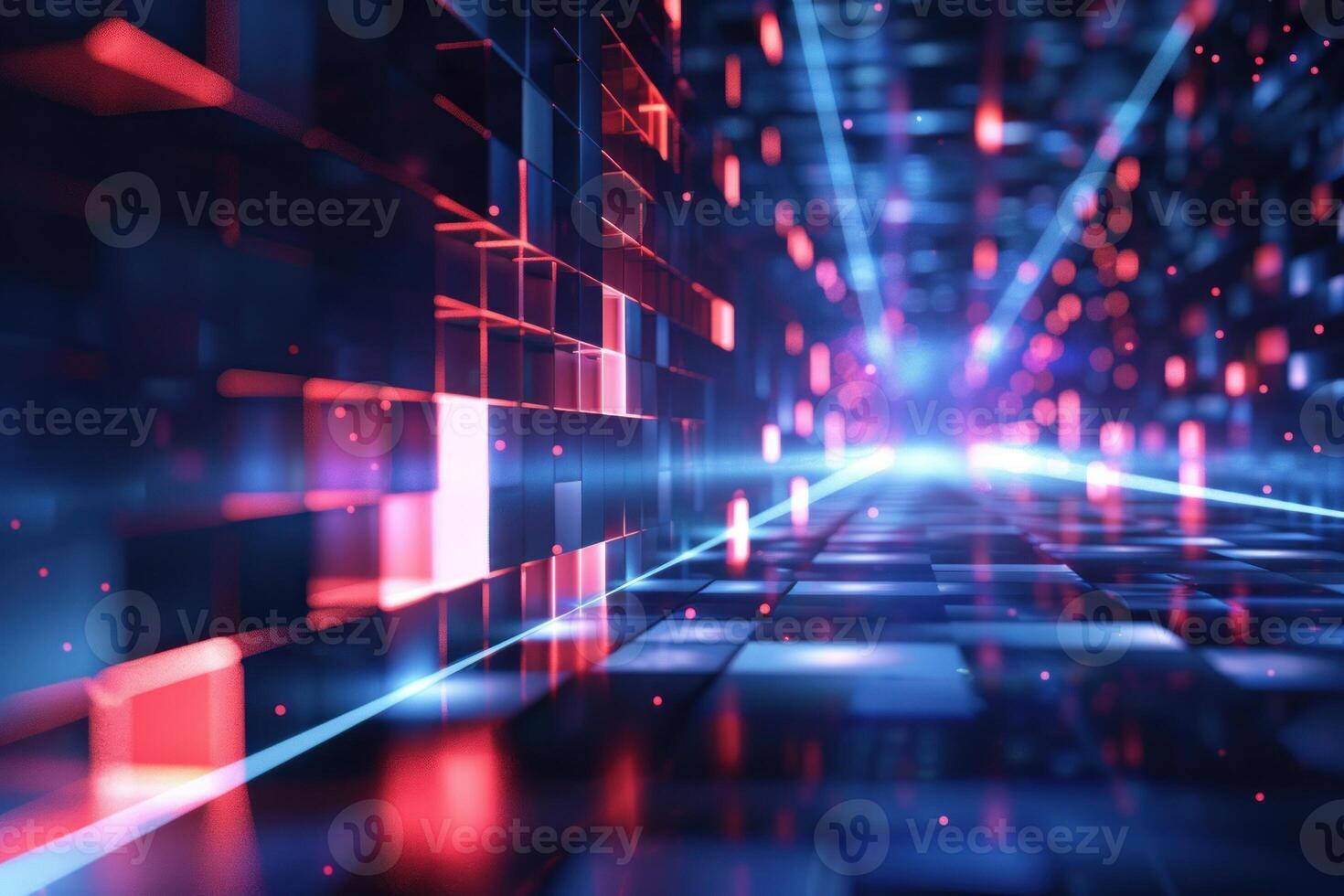 Abstract background with glowing lights and cubes photo