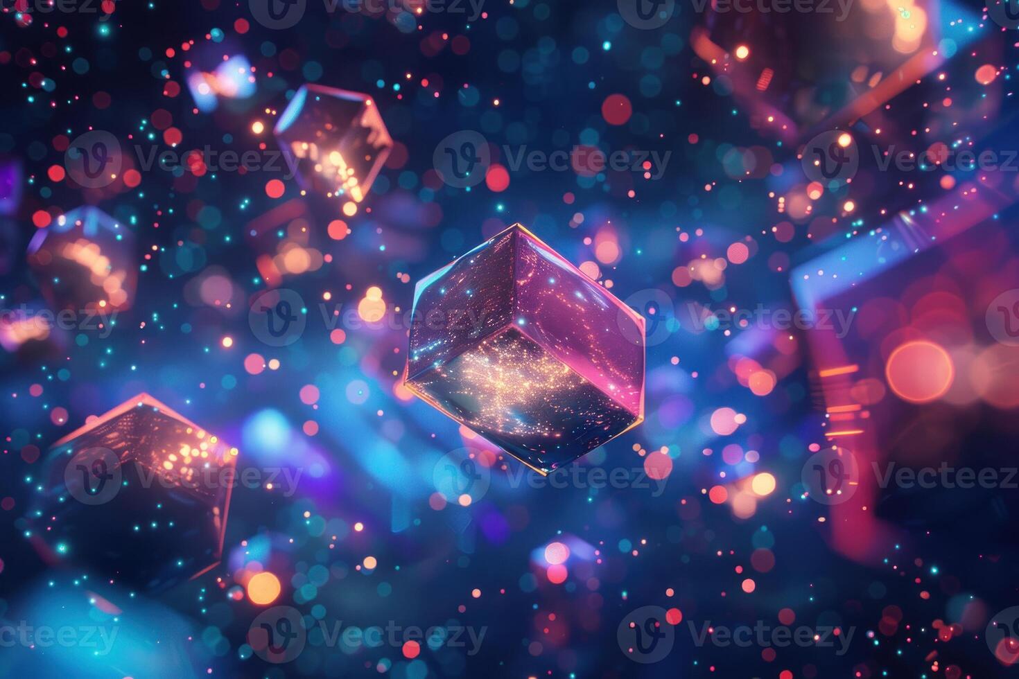 3d rendering of cubes floating in the air photo