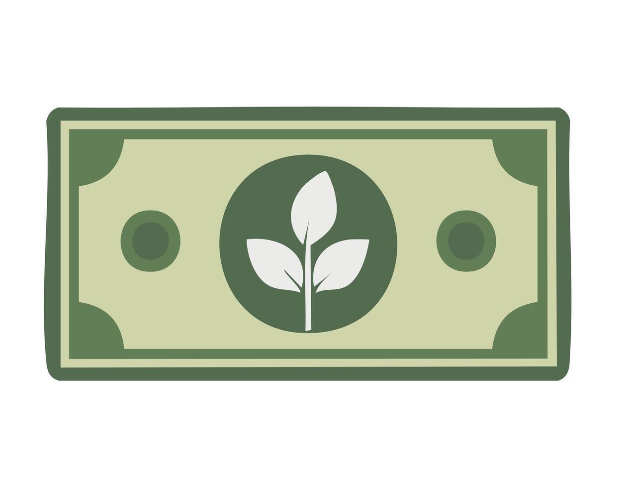 A fresh green plant sprouting from money represents the concept of financial development and eco growth. vector