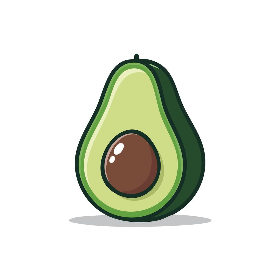 A minimal and glossy avocado half with stylized seed and soft leaf detail, designed for modern food branding or children themes. vector