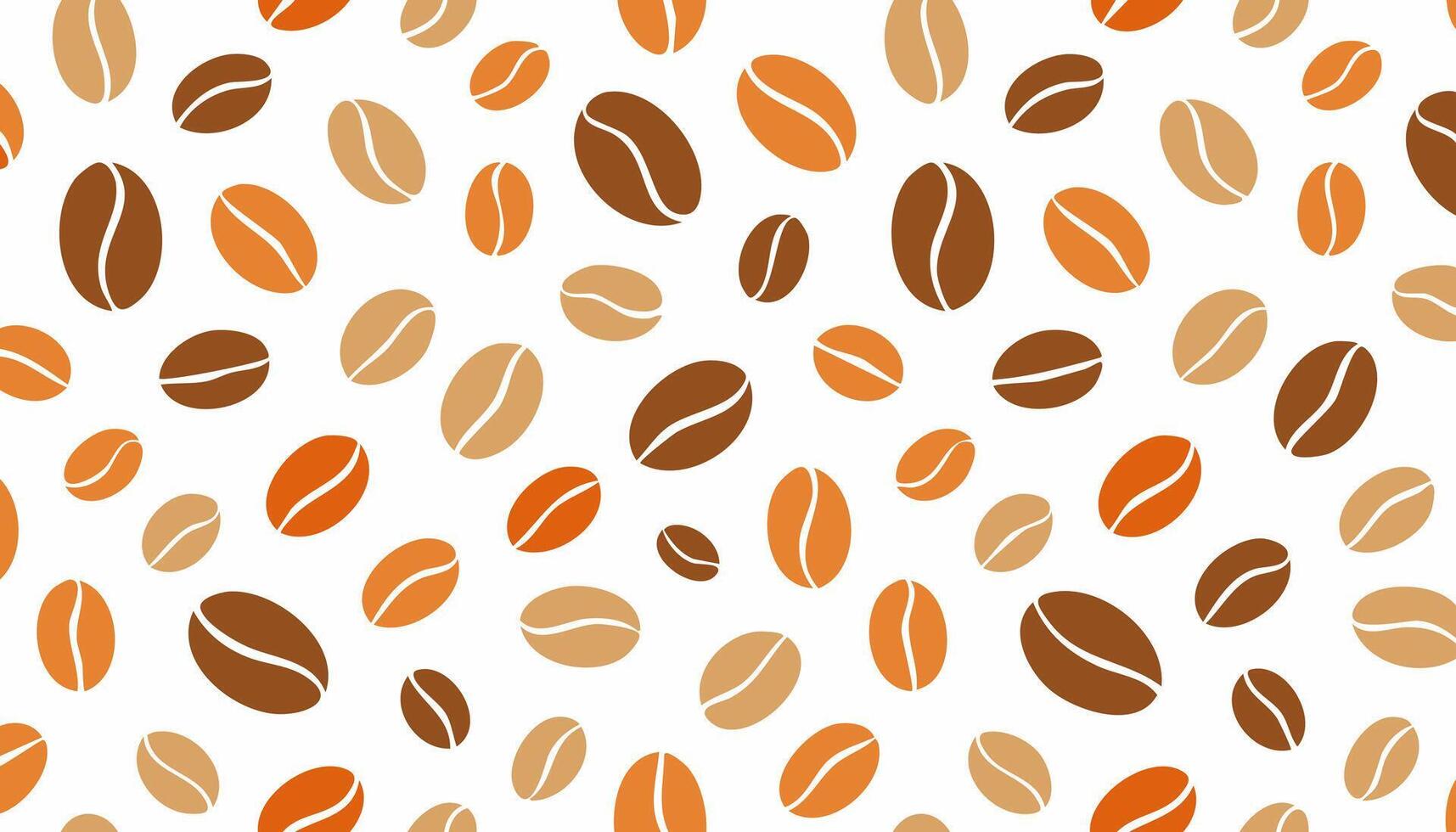 A clean and vibrant flat pattern with orange, brown, and green coffee beans. Suitable for modern projects like wallpaper, packaging, or cafe branding. vector