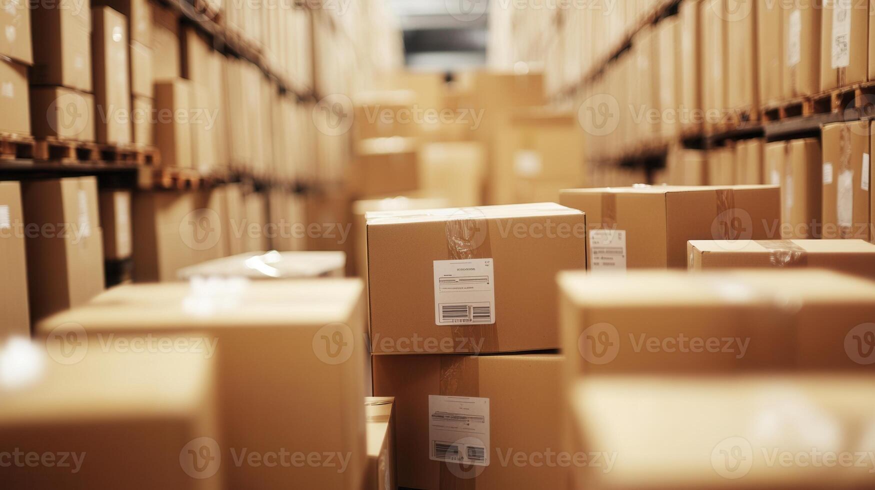 A large warehouse with boxes stacked on top of each other photo