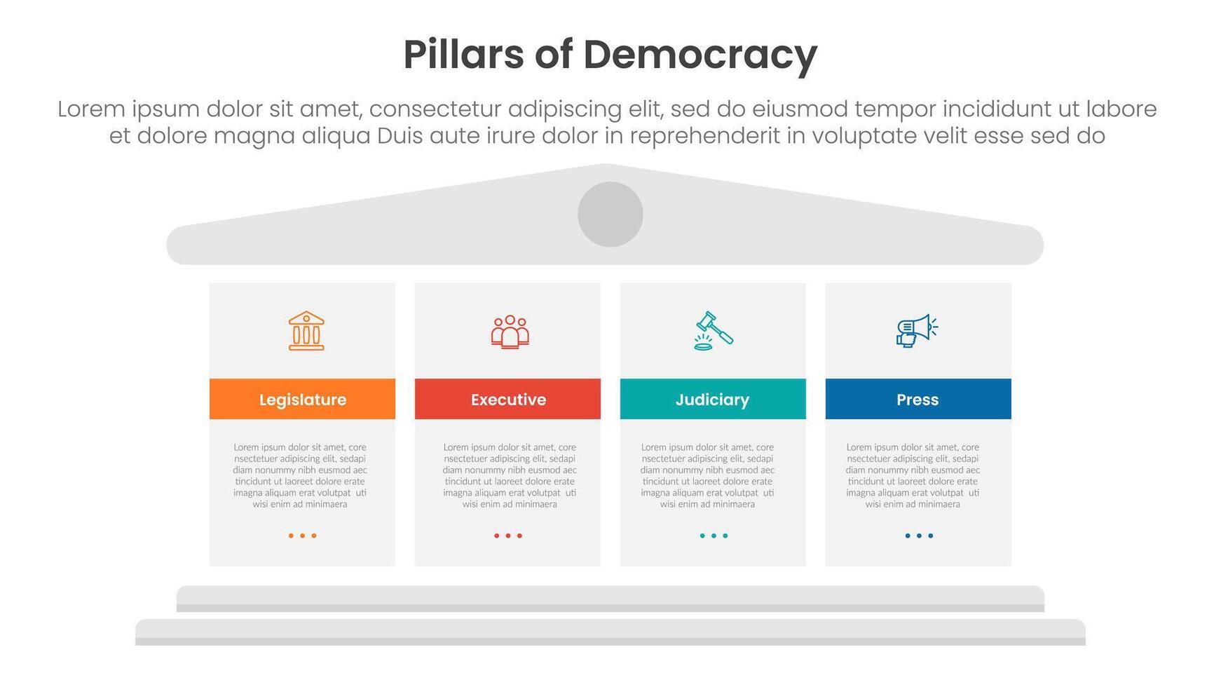 4 pillars democracy infographic template banner with big block pillars for slide presentation vector
